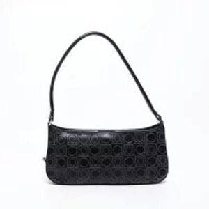 Salvatore Ferragamo Leather Logo Black Handbag Gancini